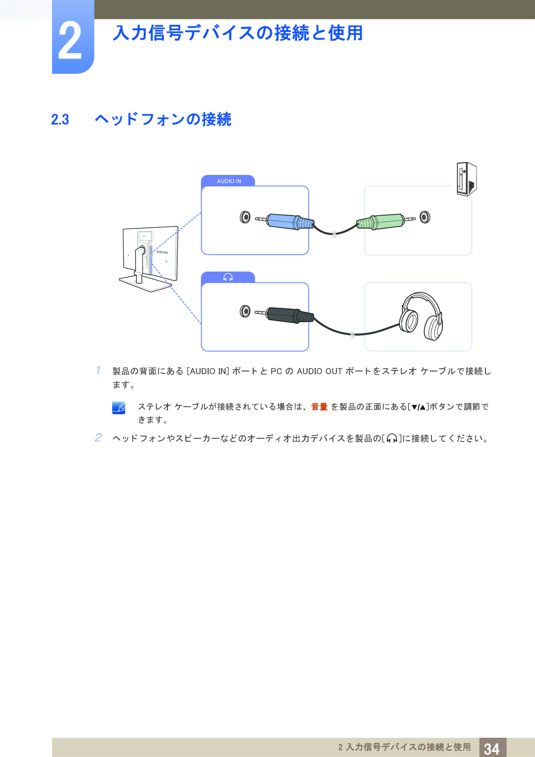 Samsung LS27A850DS/XJ manual ヘ ッ ド フ ォ ンの接続 