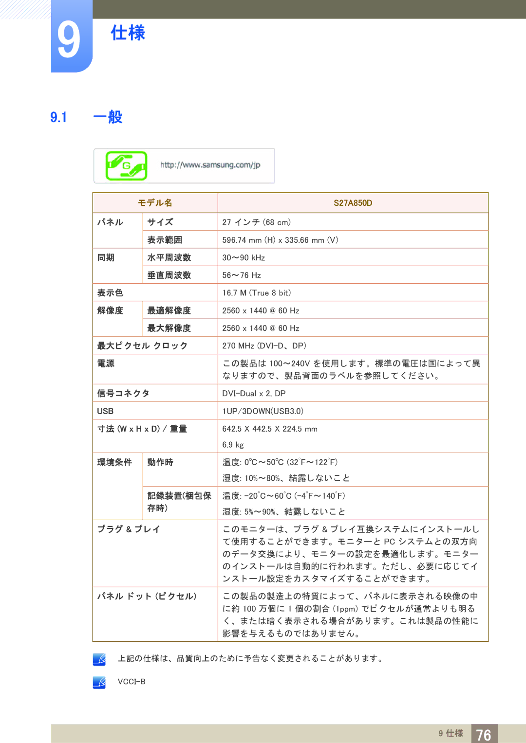 Samsung LS27A850DS/XJ manual モデル名 