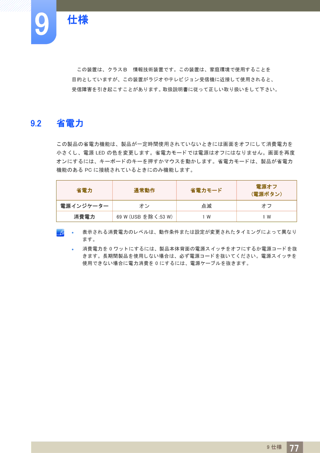 Samsung LS27A850DS/XJ manual 省電力 通常動作 省電力モー ド 電源オフ 