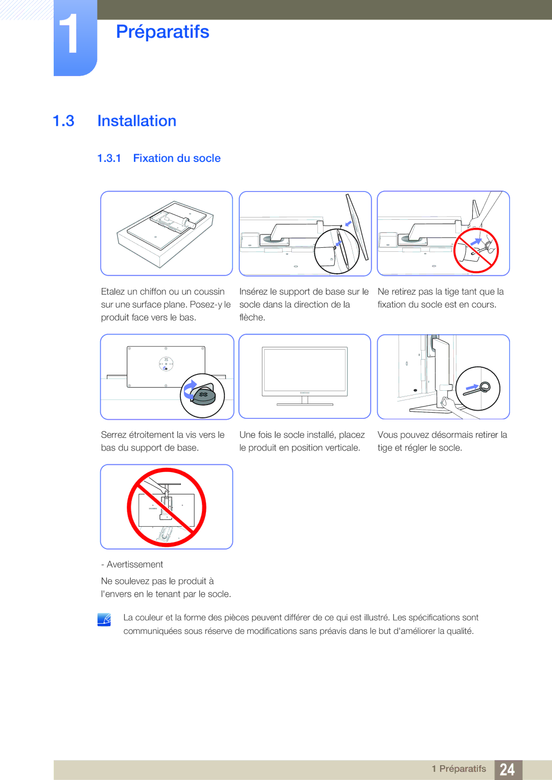 Samsung LS27A850TS/EN manual Installation, Fixation du socle 