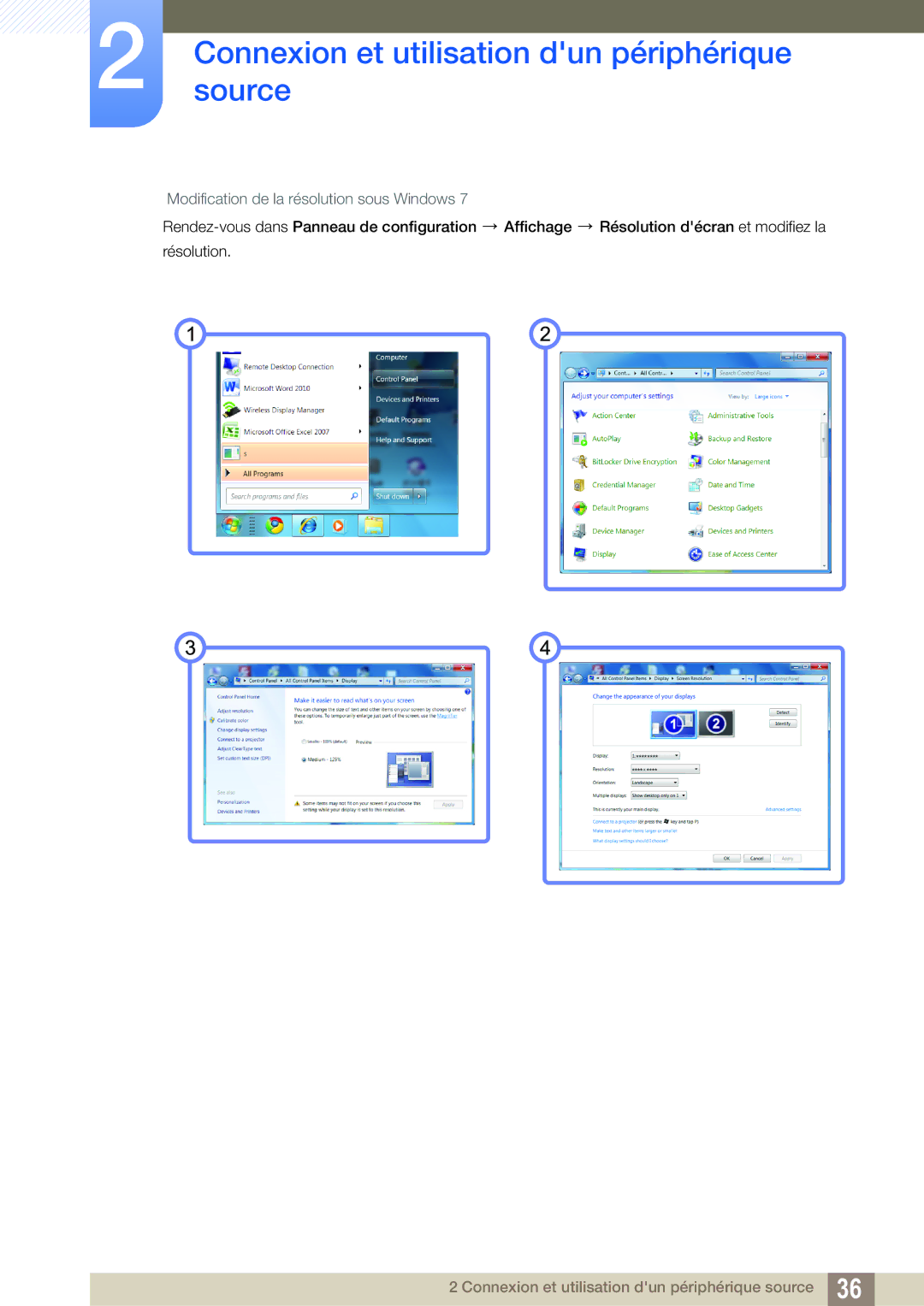 Samsung LS27A850TS/EN manual Modification de la résolution sous Windows 