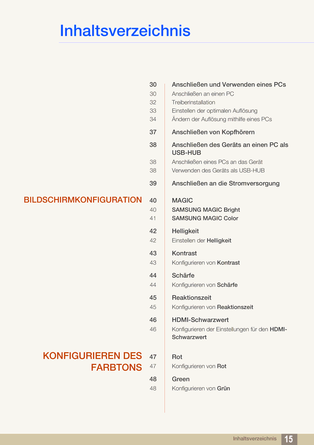 Samsung LS27A850TS/EN manual Konfigurieren DES 47 Farbtons 