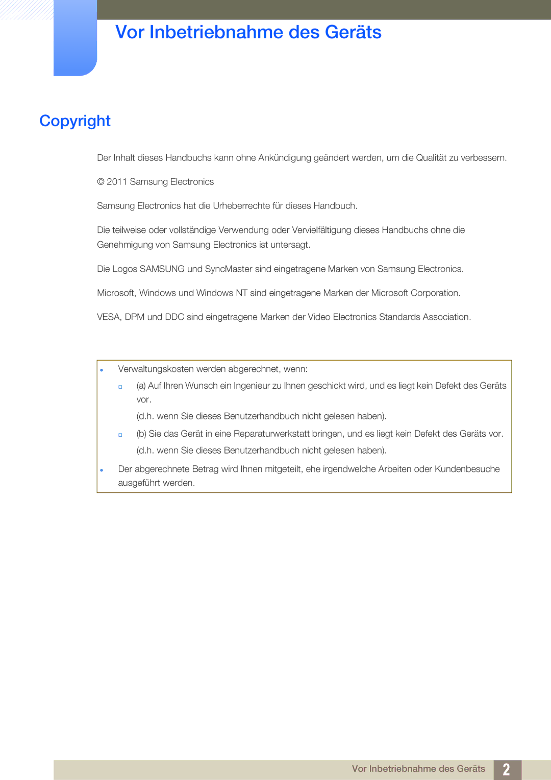 Samsung LS27A850TS/EN manual Vor Inbetriebnahme des Geräts, Copyright 