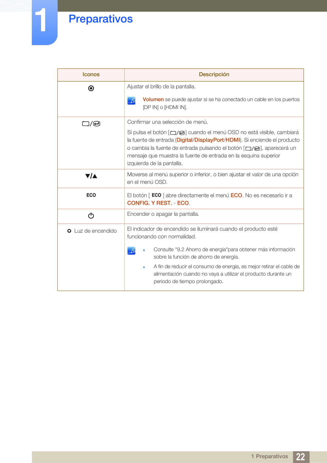 Samsung LS27A850TS/EN manual Config. Y Rest. Eco 