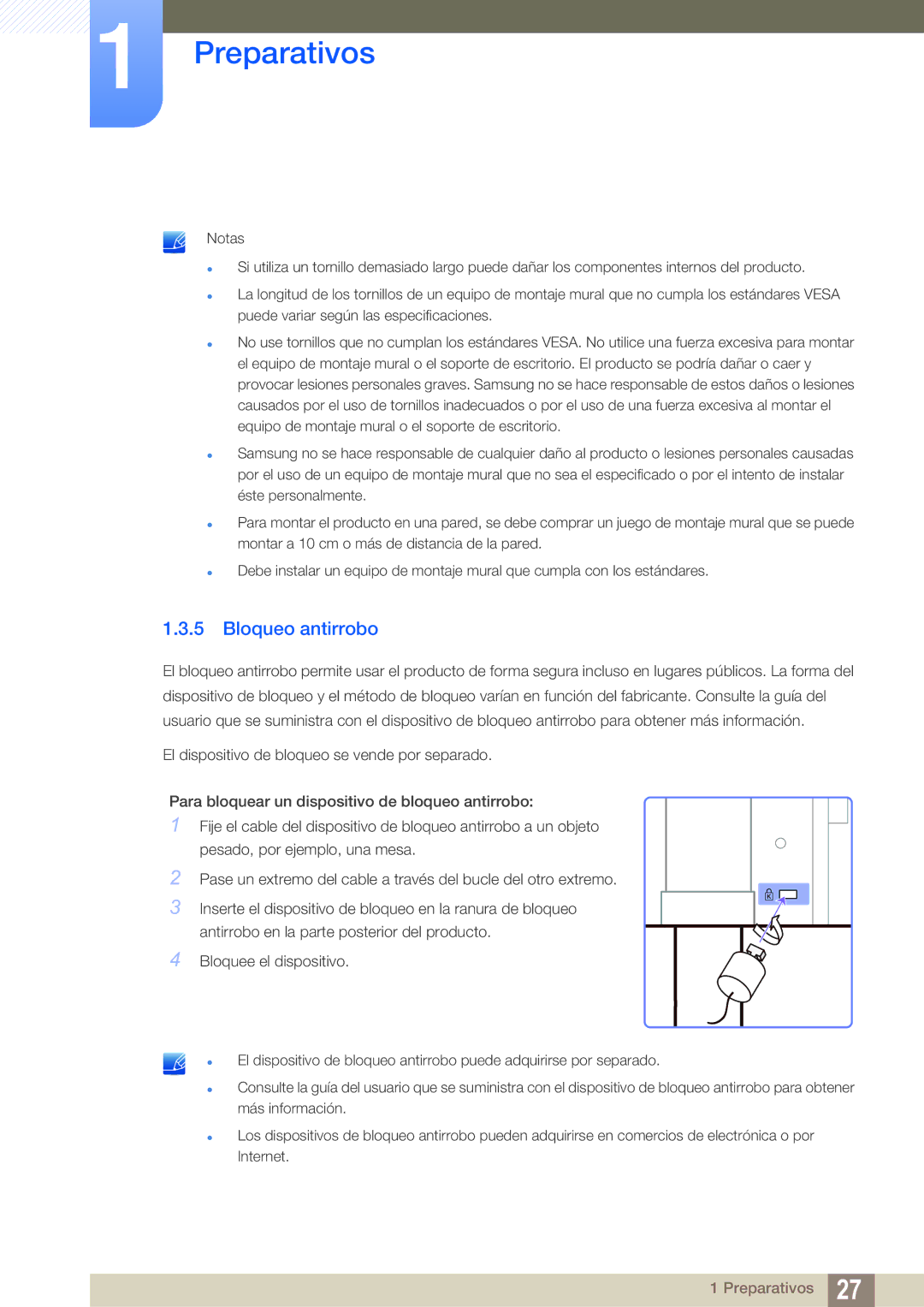 Samsung LS27A850TS/EN manual Bloqueo antirrobo 