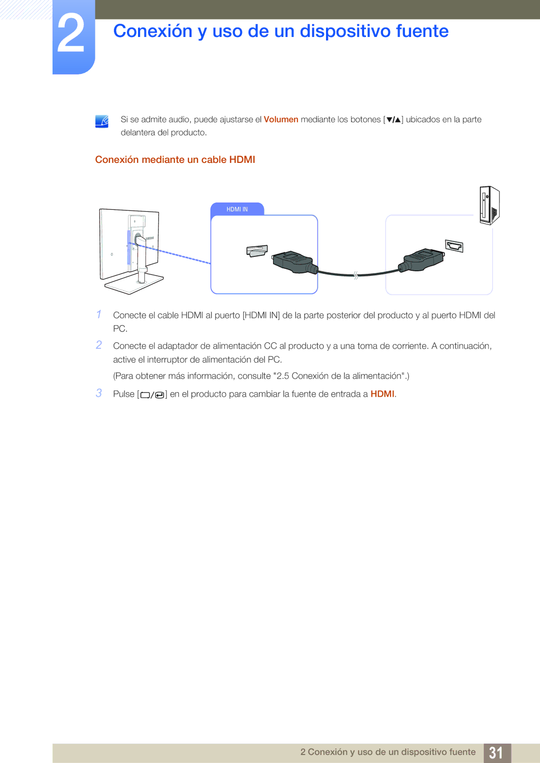 Samsung LS27A850TS/EN manual Conexión mediante un cable Hdmi 