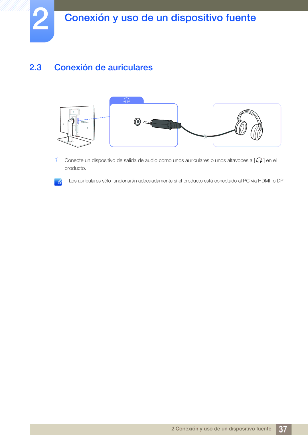 Samsung LS27A850TS/EN manual Conexión de auriculares 