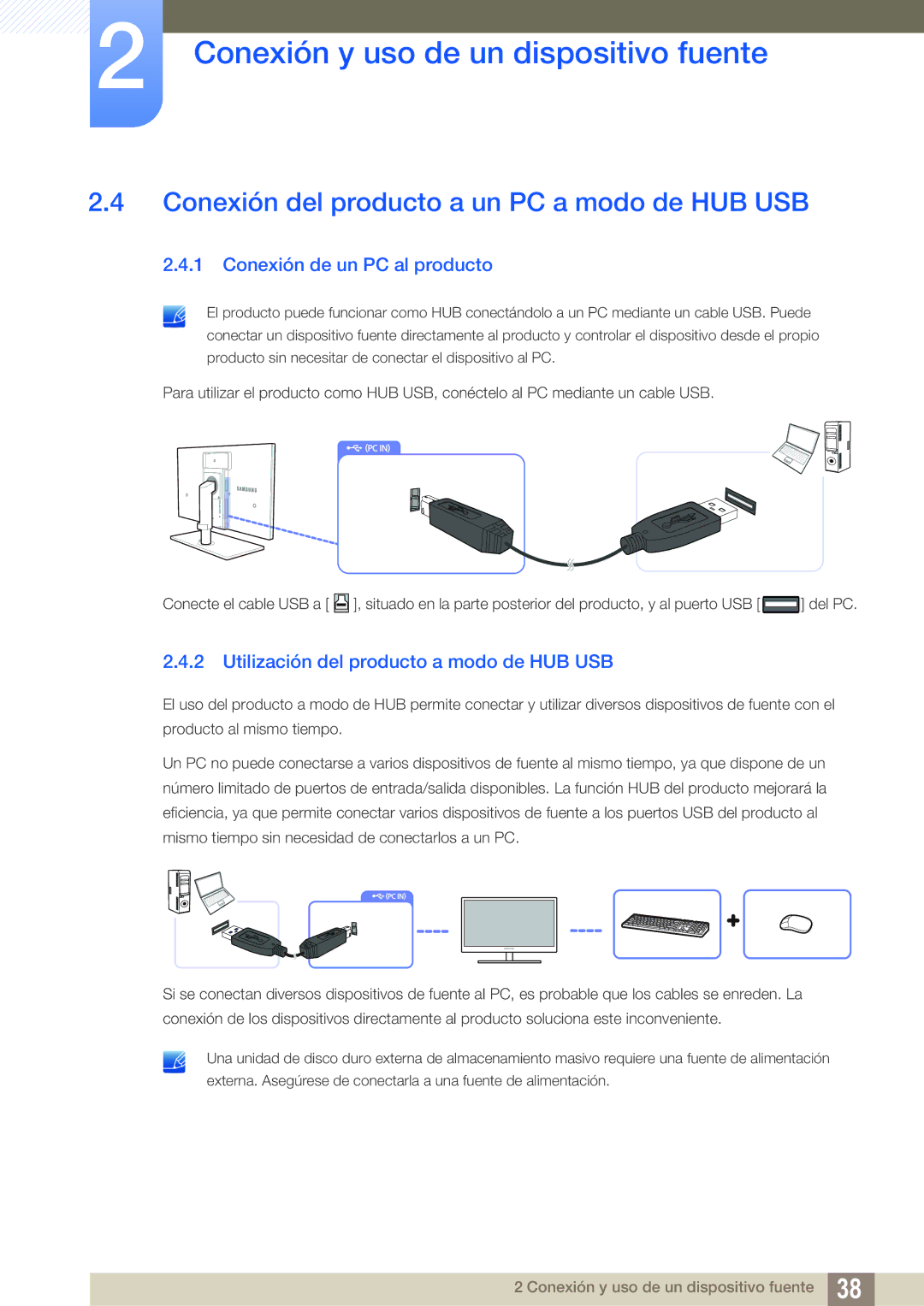 Samsung LS27A850TS/EN manual Conexión del producto a un PC a modo de HUB USB, Conexión de un PC al producto 