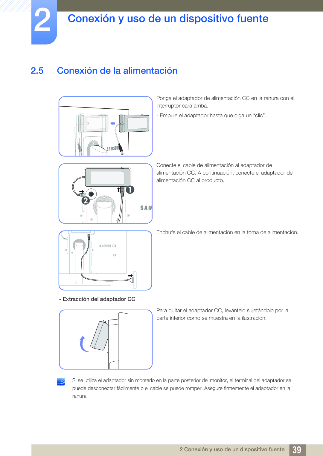 Samsung LS27A850TS/EN manual Conexión de la alimentación 