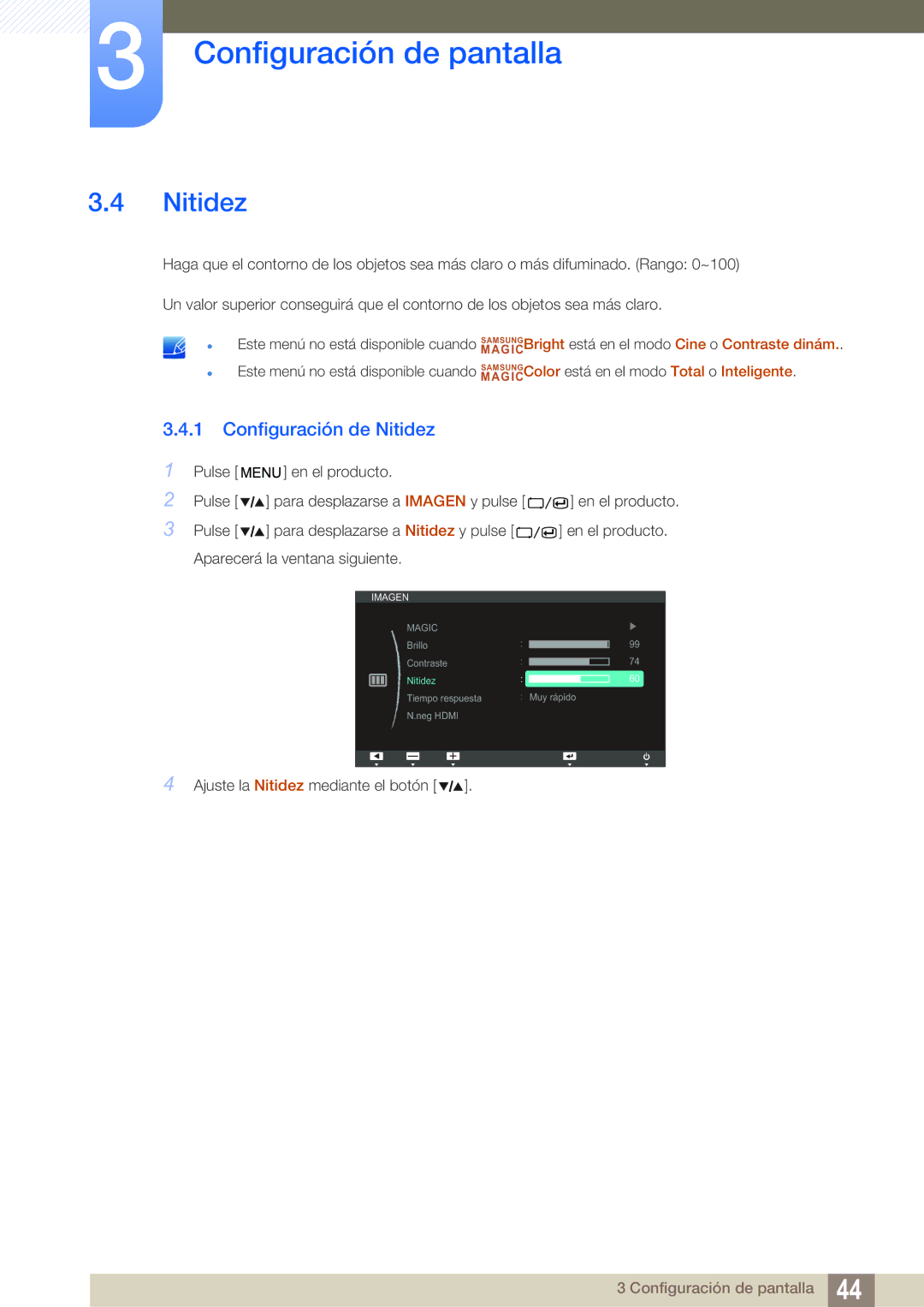 Samsung LS27A850TS/EN manual Configuración de Nitidez 