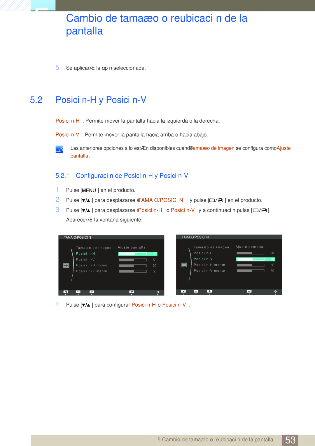 Samsung LS27A850TS/EN manual Configuración de Posición-H y Posición-V 