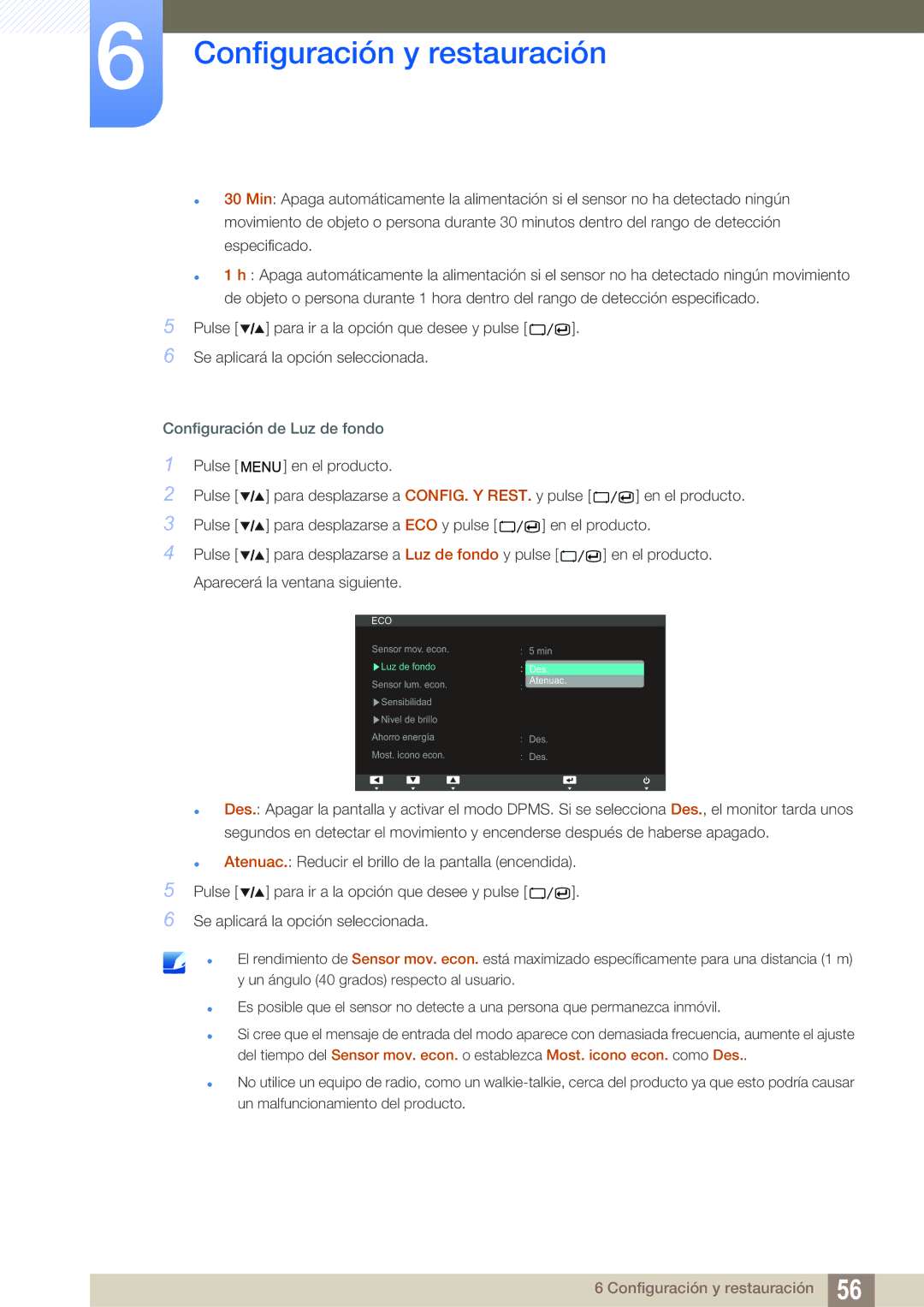 Samsung LS27A850TS/EN manual Configuración de Luz de fondo 