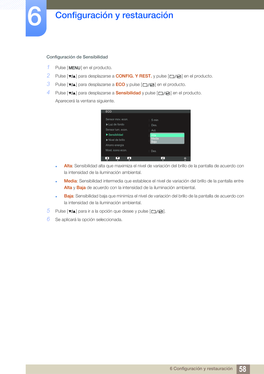 Samsung LS27A850TS/EN manual Configuración de Sensibilidad 