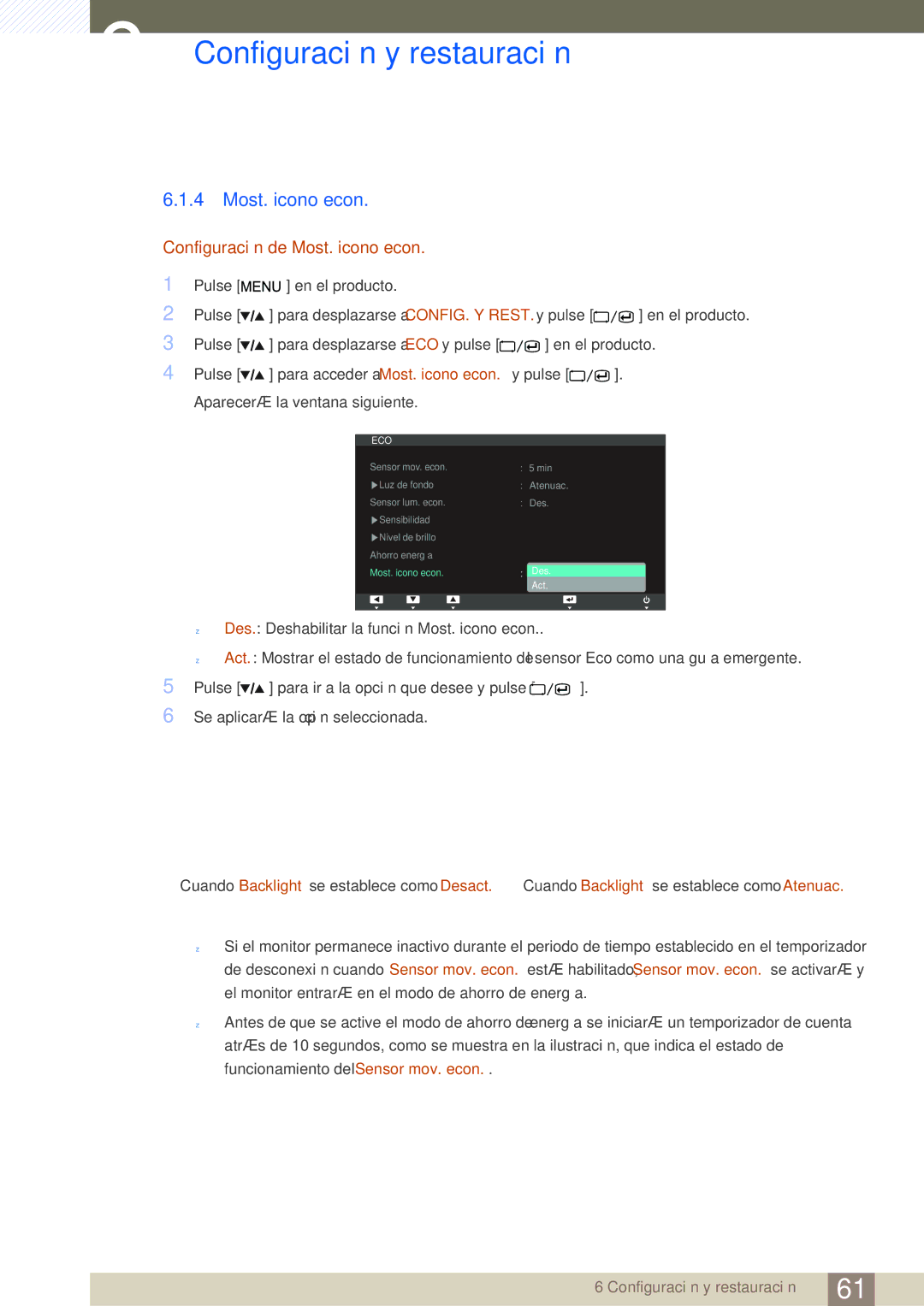 Samsung LS27A850TS/EN manual Configuración de Most. icono econ 