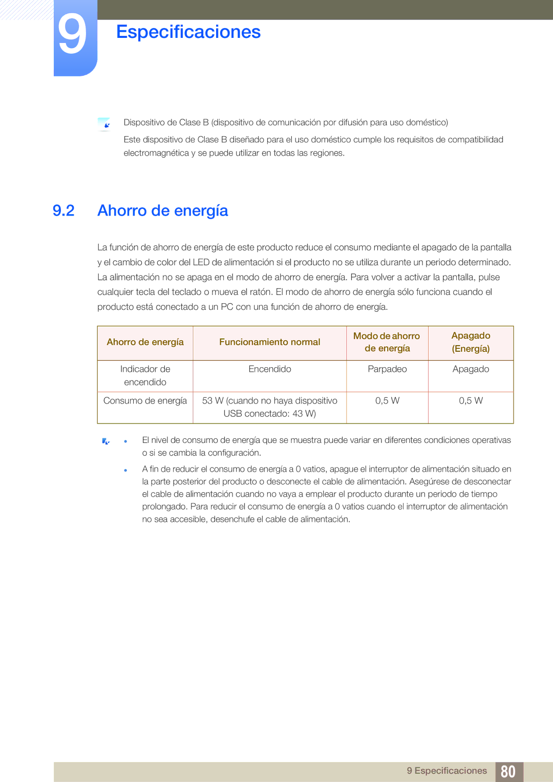 Samsung LS27A850TS/EN manual Ahorro de energía 