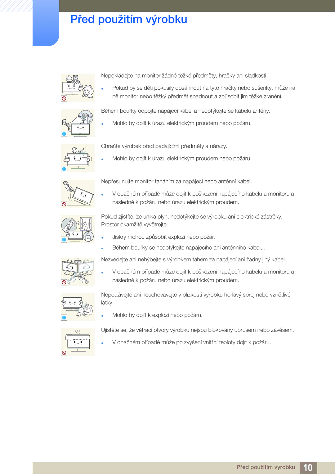 Samsung LS27A850TS/EN manual Jiskry mohou způsobit explozi nebo požár 