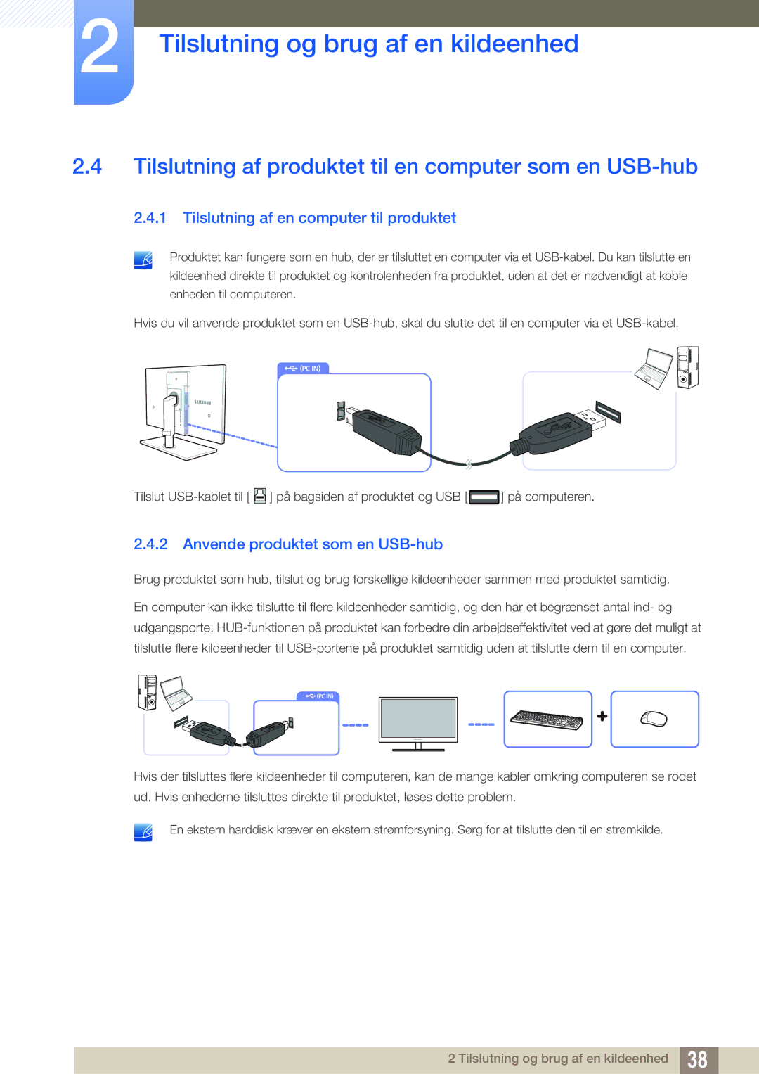 Samsung LS27A850TS/EN Tilslutning af produktet til en computer som en USB-hub, Tilslutning af en computer til produktet 