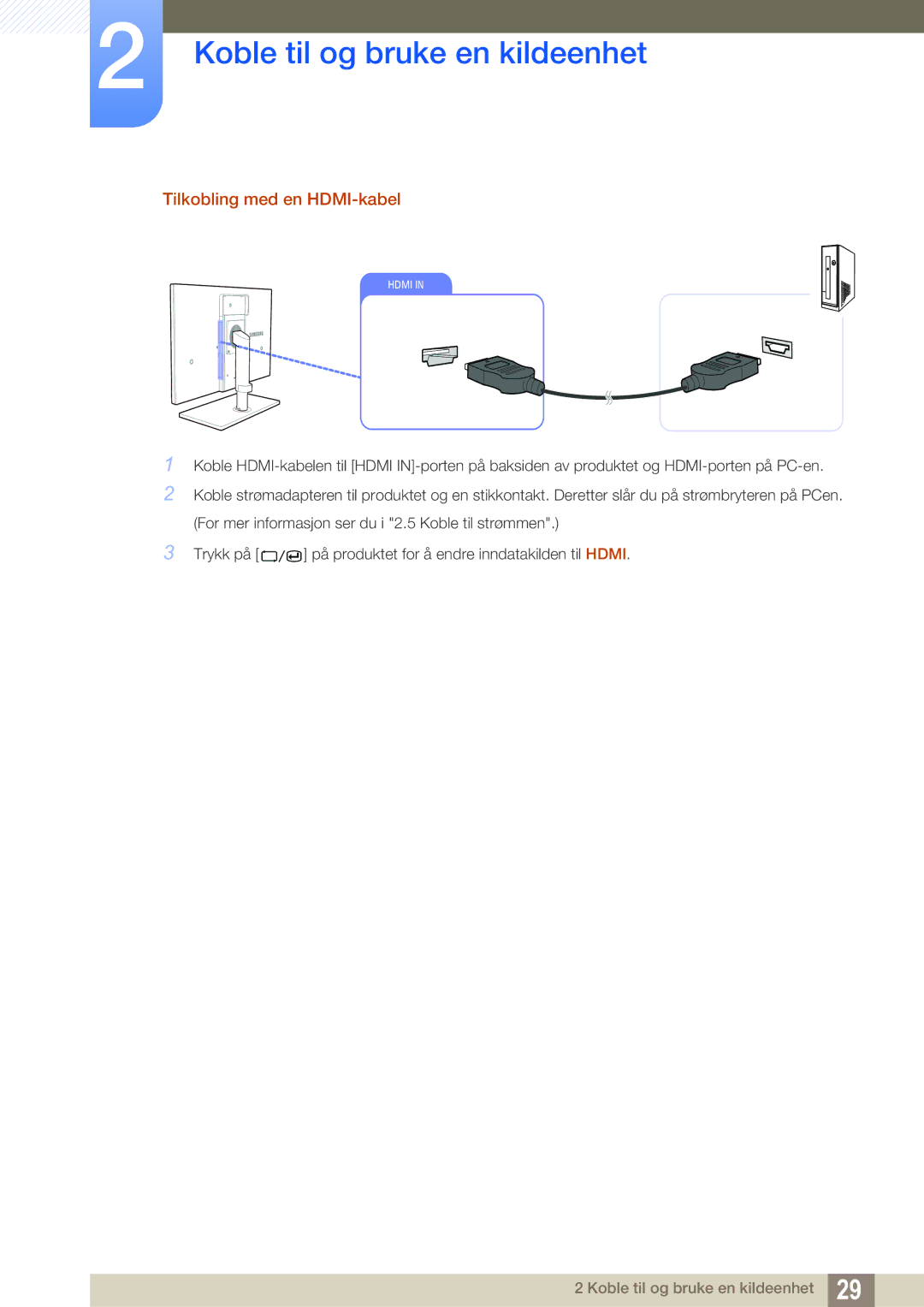 Samsung LS27A850TS/EN manual Tilkobling med en HDMI-kabel 