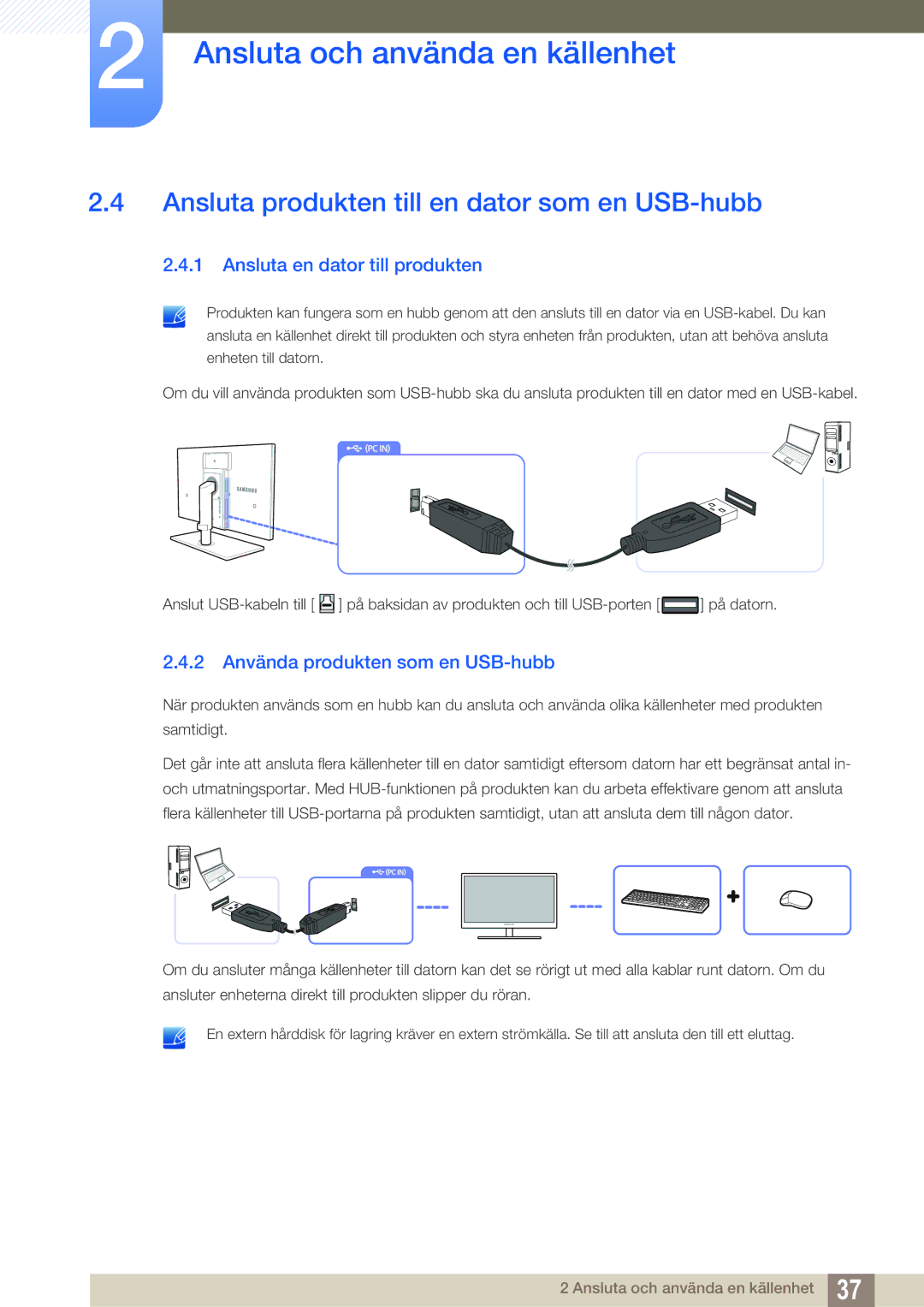 Samsung LS27A850TS/EN manual Ansluta produkten till en dator som en USB-hubb, Ansluta en dator till produkten 