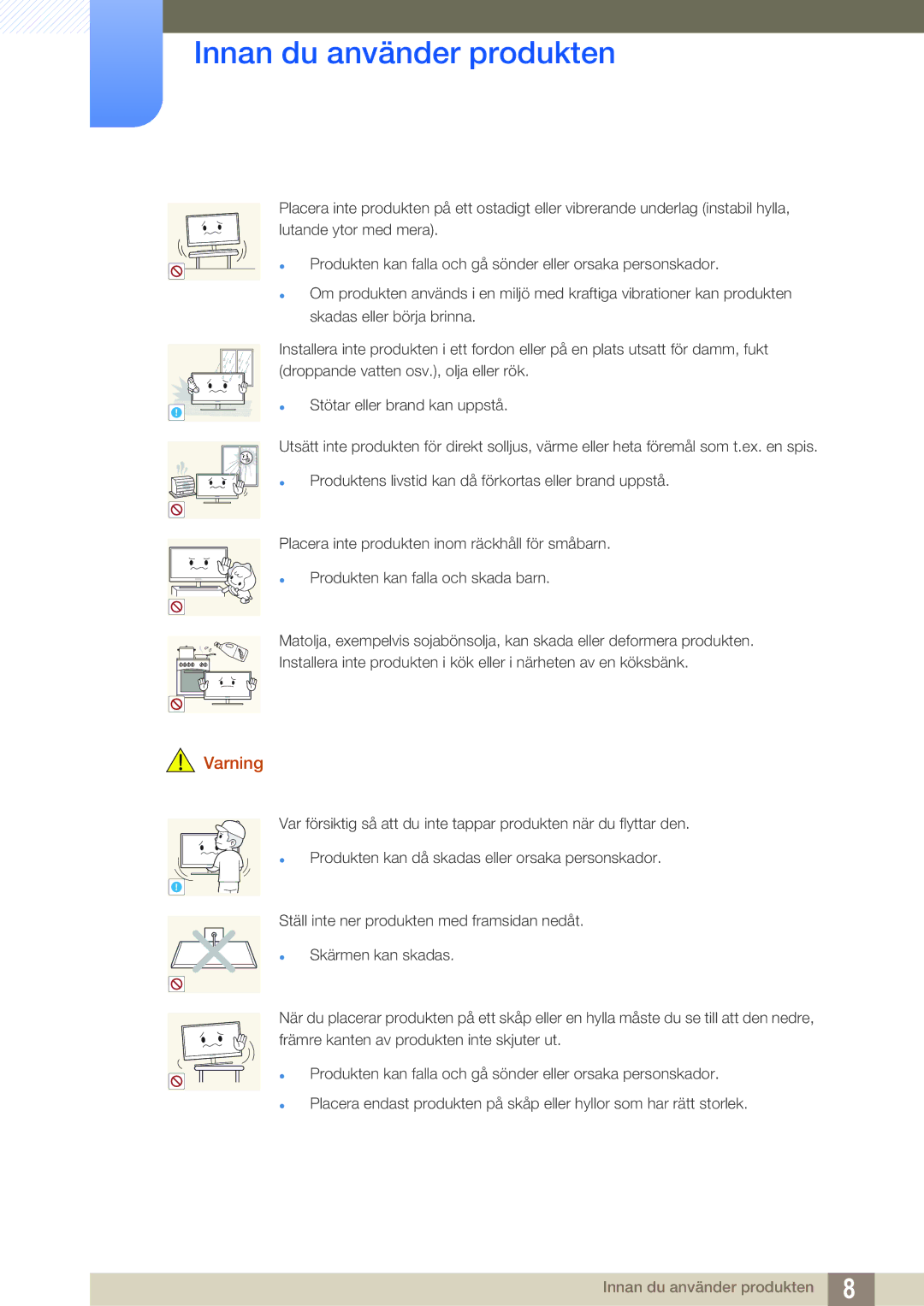 Samsung LS27A850TS/EN manual Stötar eller brand kan uppstå 