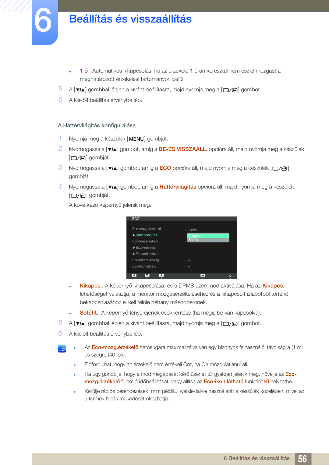 Samsung LS27A850TS/EN manual Háttérvilágítás konfigurálása 