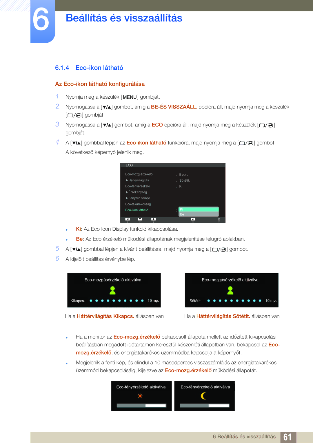 Samsung LS27A850TS/EN manual Az Eco-ikon látható konfigurálása 