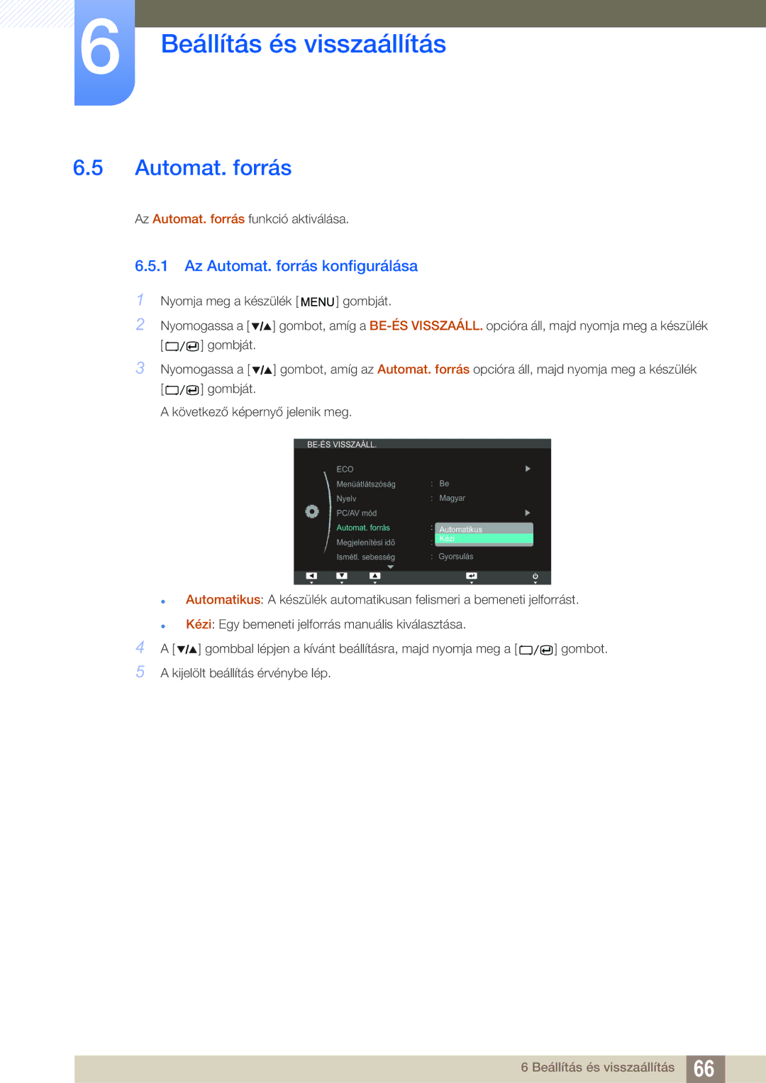 Samsung LS27A850TS/EN manual Az Automat. forrás konfigurálása 