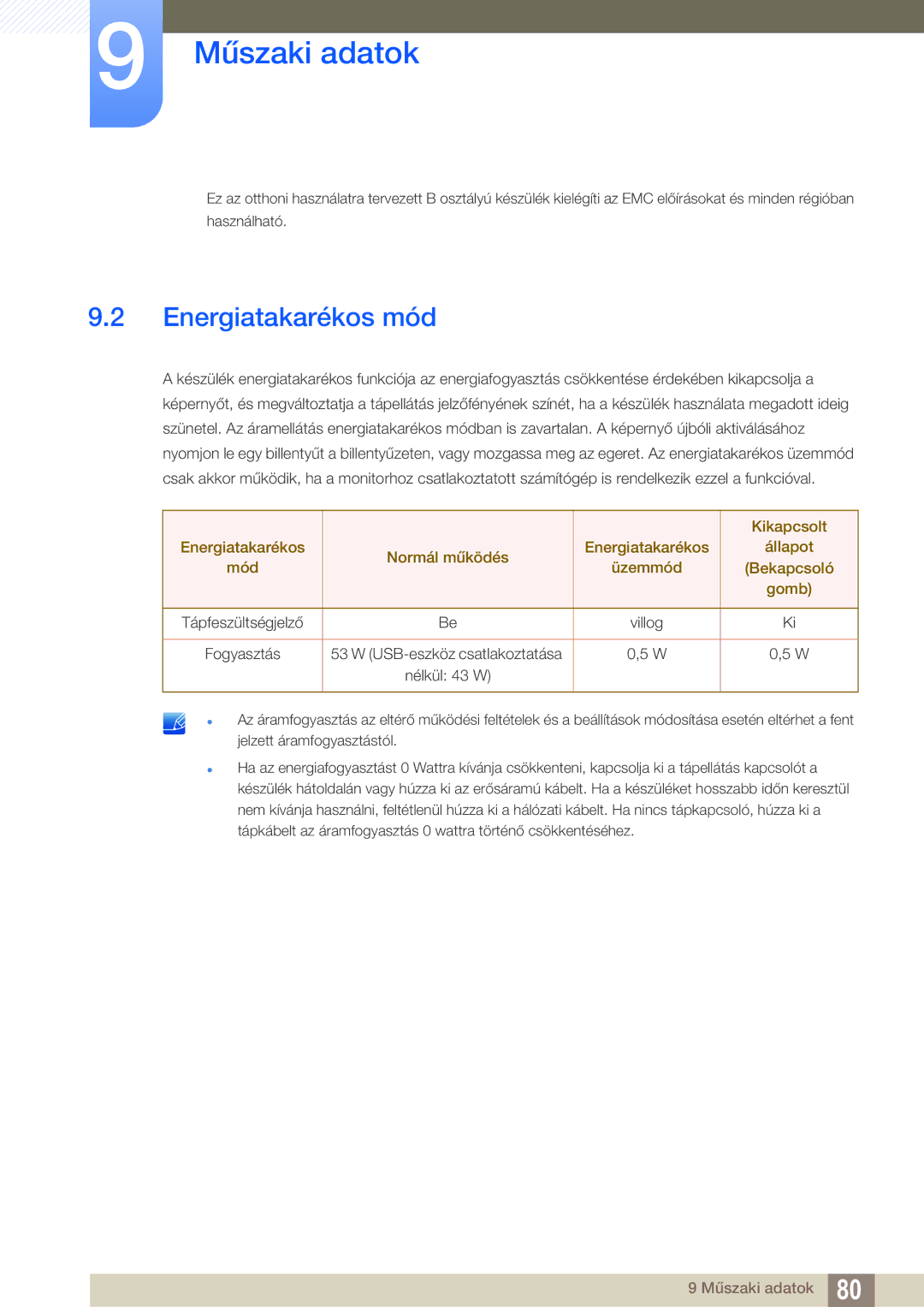 Samsung LS27A850TS/EN manual Energiatakarékos mód 