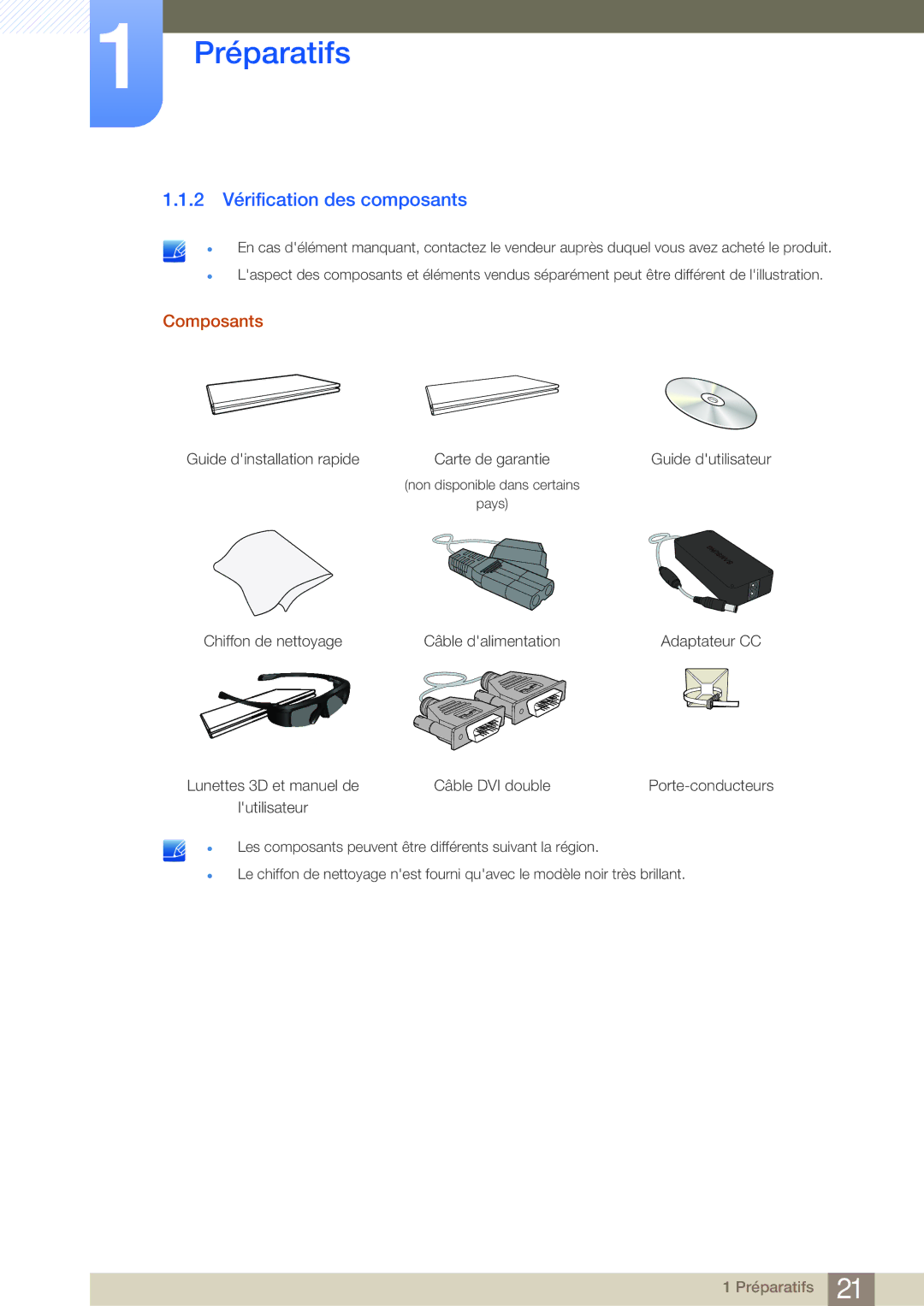 Samsung LS27A950DSL/EN, LS27A950DS/EN manual 2 Vérification des composants, Composants 