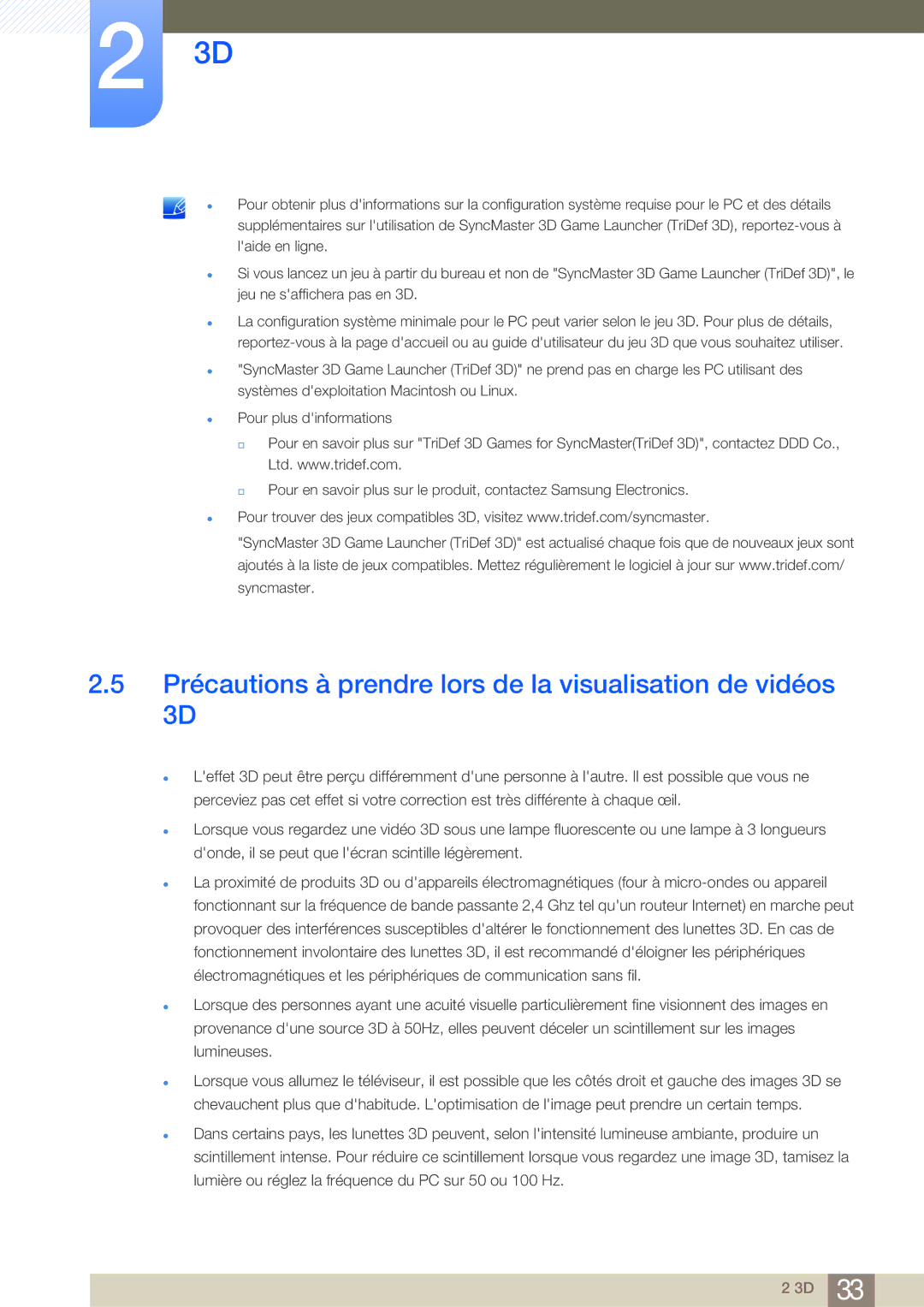 Samsung LS27A950DSL/EN, LS27A950DS/EN manual Précautions à prendre lors de la visualisation de vidéos 3D 