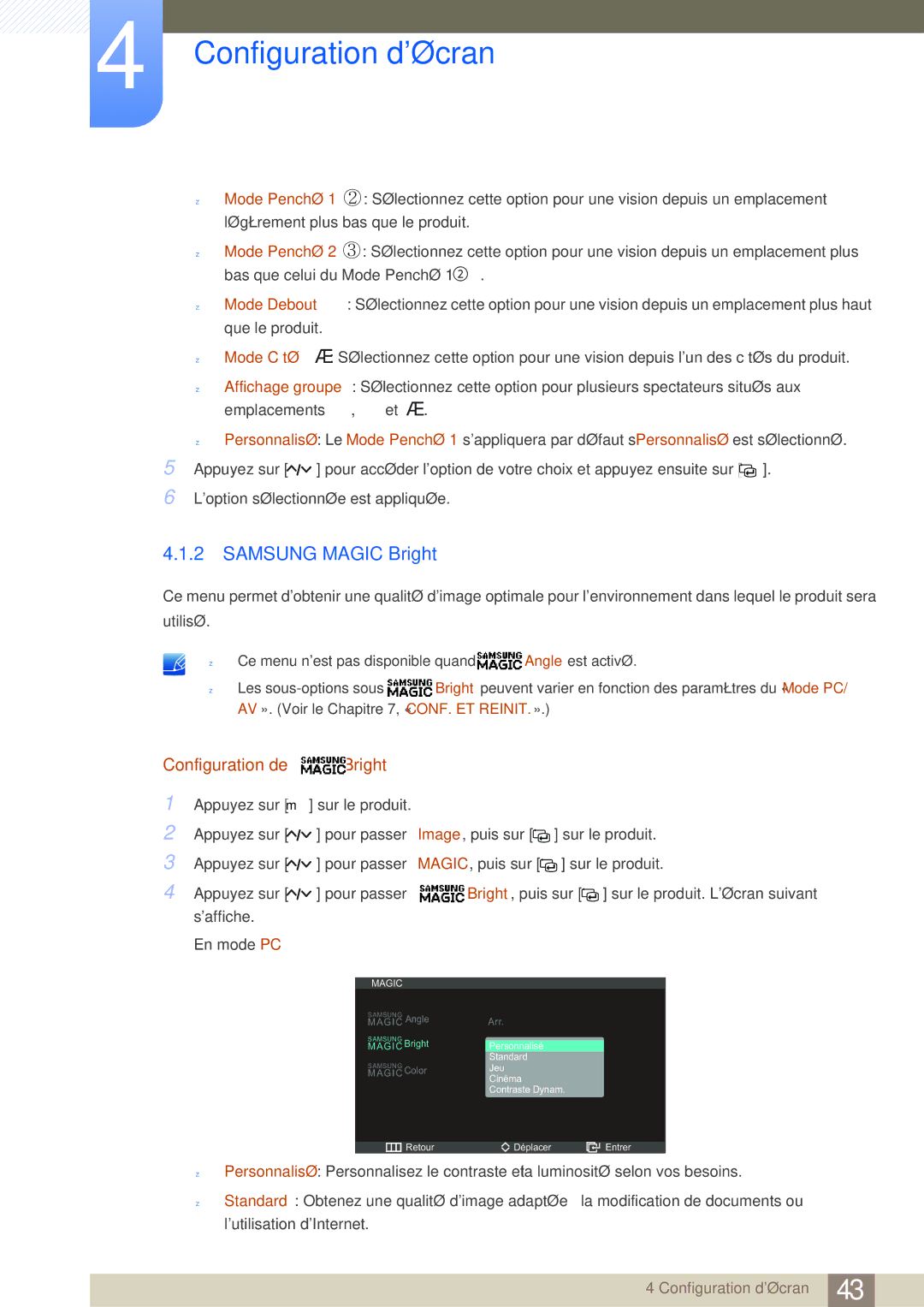 Samsung LS27A950DSL/EN, LS27A950DS/EN manual Samsung Magic Bright, Configuration de Bright 