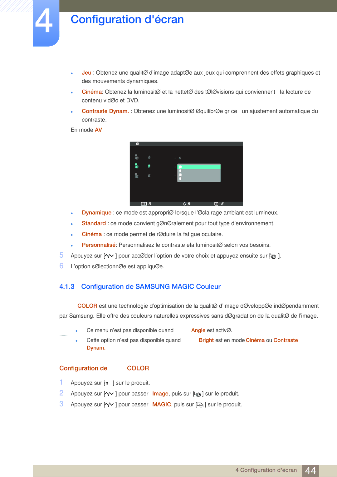 Samsung LS27A950DS/EN, LS27A950DSL/EN manual Configuration de Samsung Magic Couleur, Configuration de Color 