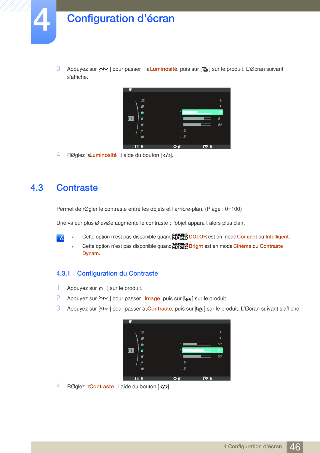 Samsung LS27A950DS/EN, LS27A950DSL/EN manual Configuration du Contraste 