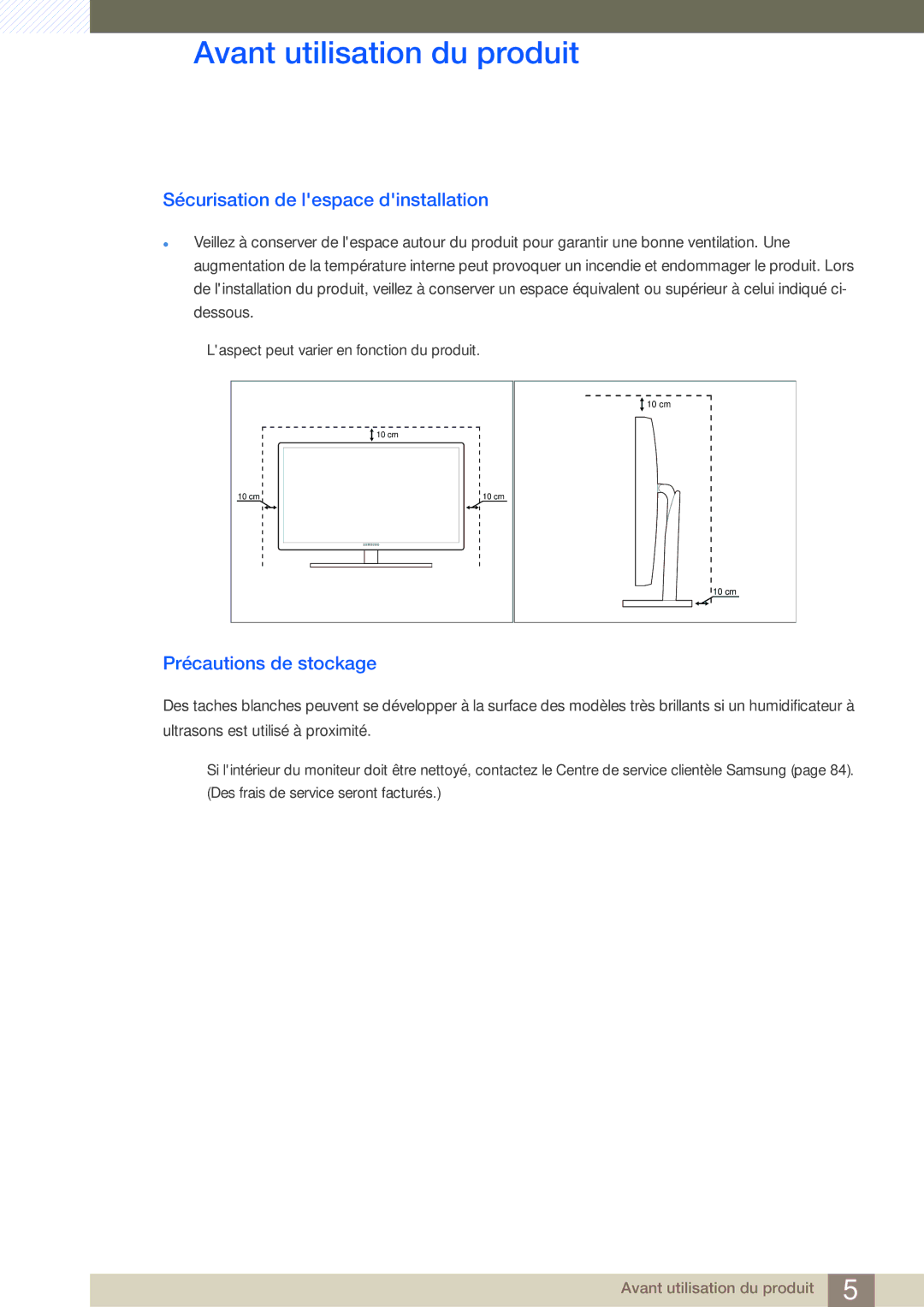 Samsung LS27A950DSL/EN, LS27A950DS/EN manual Sécurisation de lespace dinstallation, Précautions de stockage 