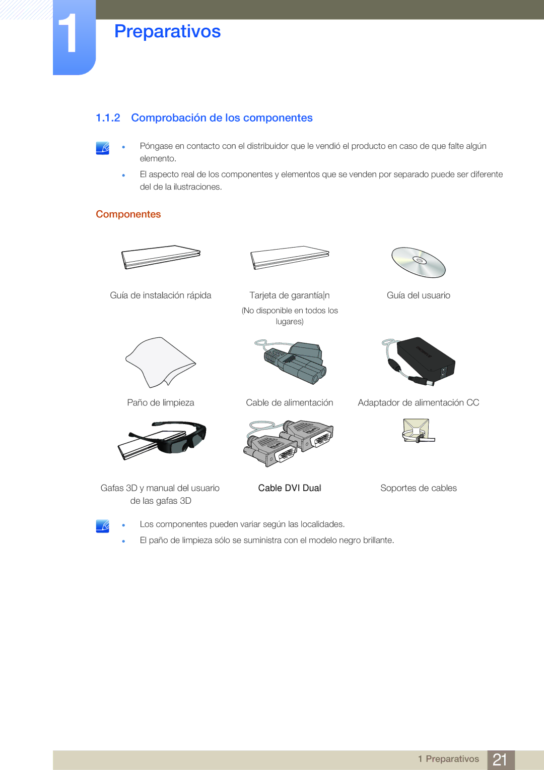 Samsung LS27A950DSL/EN, LS27A950DS/EN manual Comprobación de los componentes, Componentes 