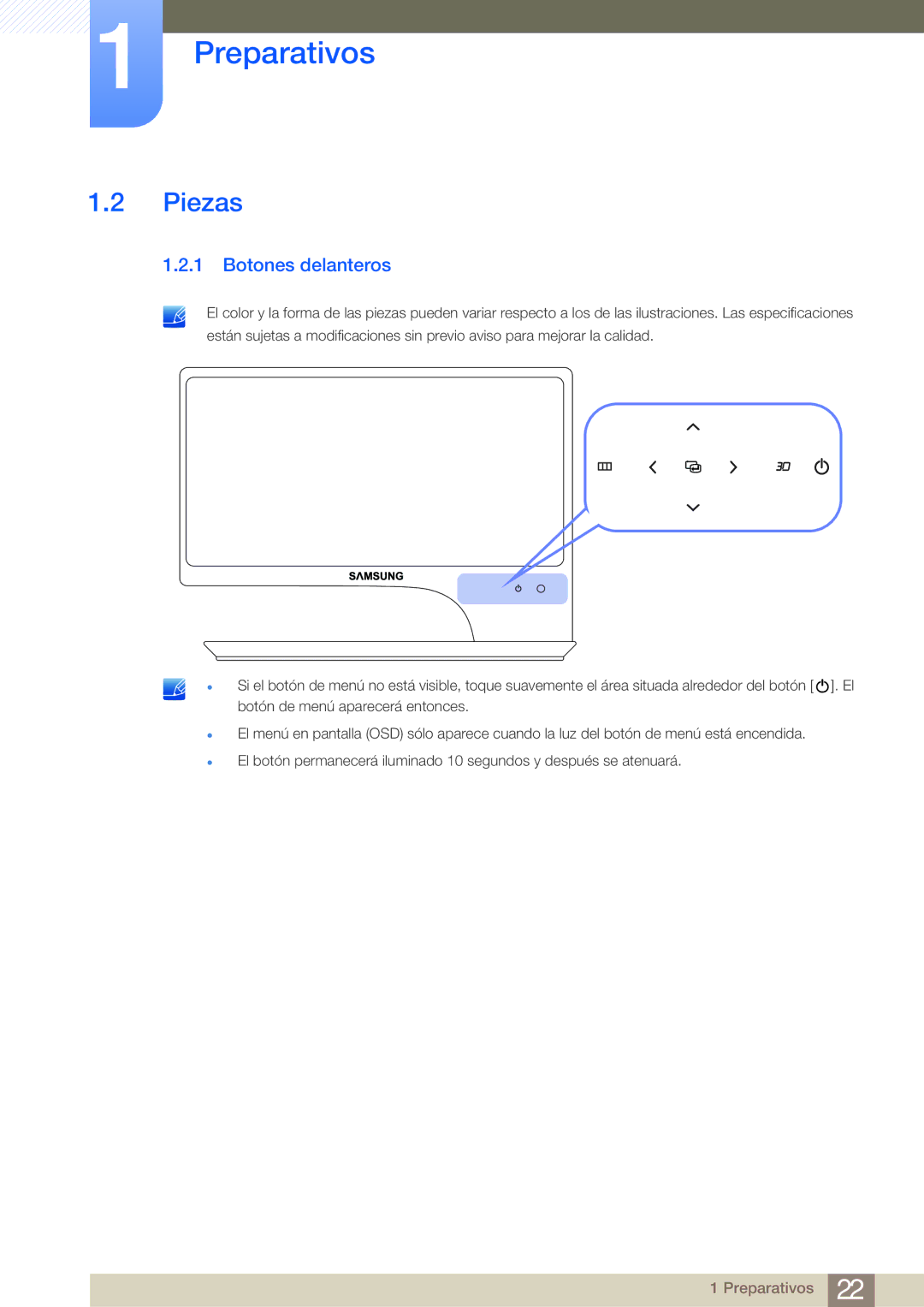 Samsung LS27A950DS/EN, LS27A950DSL/EN manual Piezas, Botones delanteros 