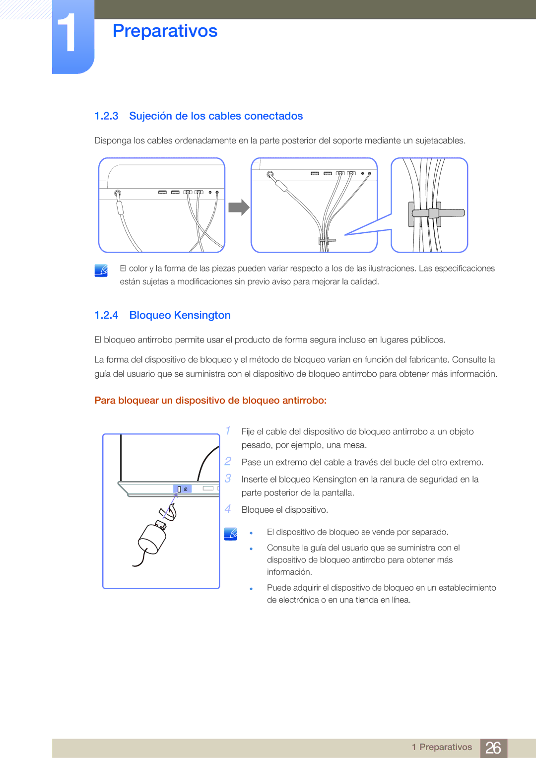 Samsung LS27A950DS/EN, LS27A950DSL/EN manual Sujeción de los cables conectados, Bloqueo Kensington 