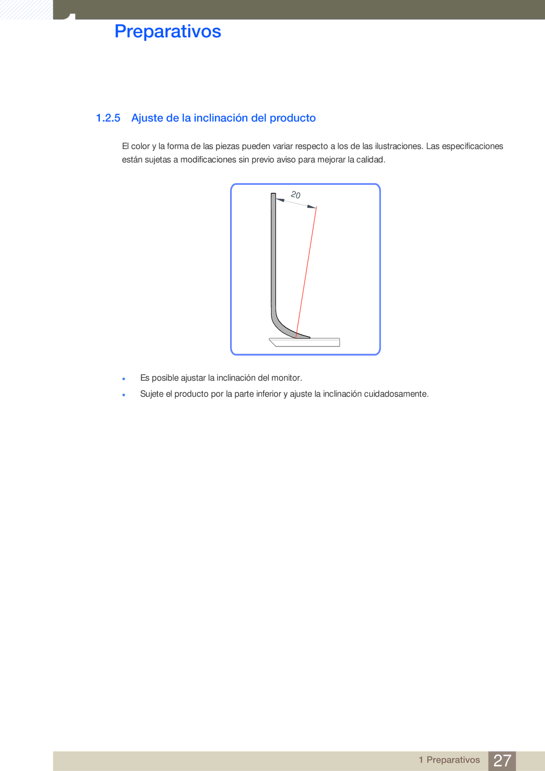 Samsung LS27A950DSL/EN, LS27A950DS/EN manual Ajuste de la inclinación del producto 