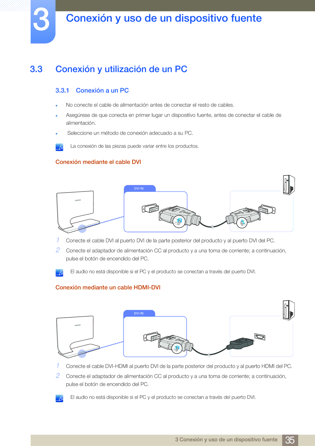 Samsung LS27A950DSL/EN, LS27A950DS/EN Conexión y utilización de un PC, Conexión a un PC, Conexión mediante el cable DVI 