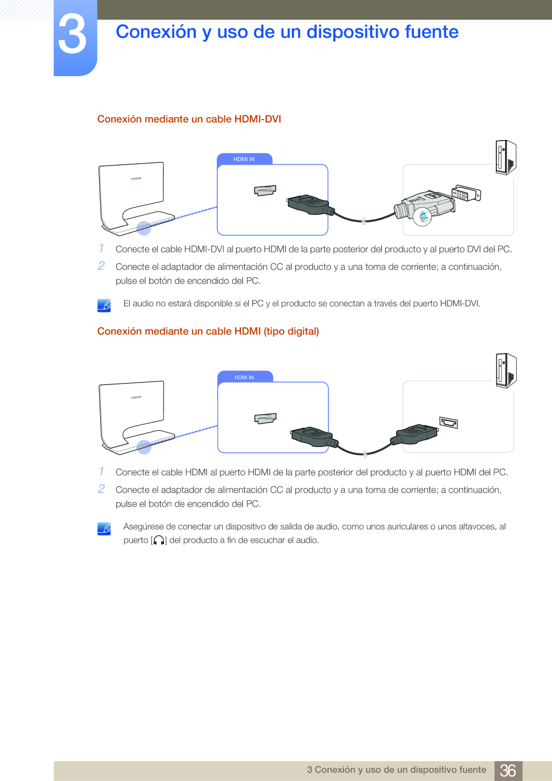 Samsung LS27A950DS/EN, LS27A950DSL/EN manual Conexión mediante un cable Hdmi tipo digital 