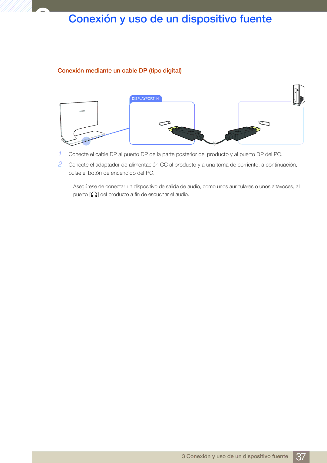 Samsung LS27A950DSL/EN, LS27A950DS/EN manual Conexión mediante un cable DP tipo digital 