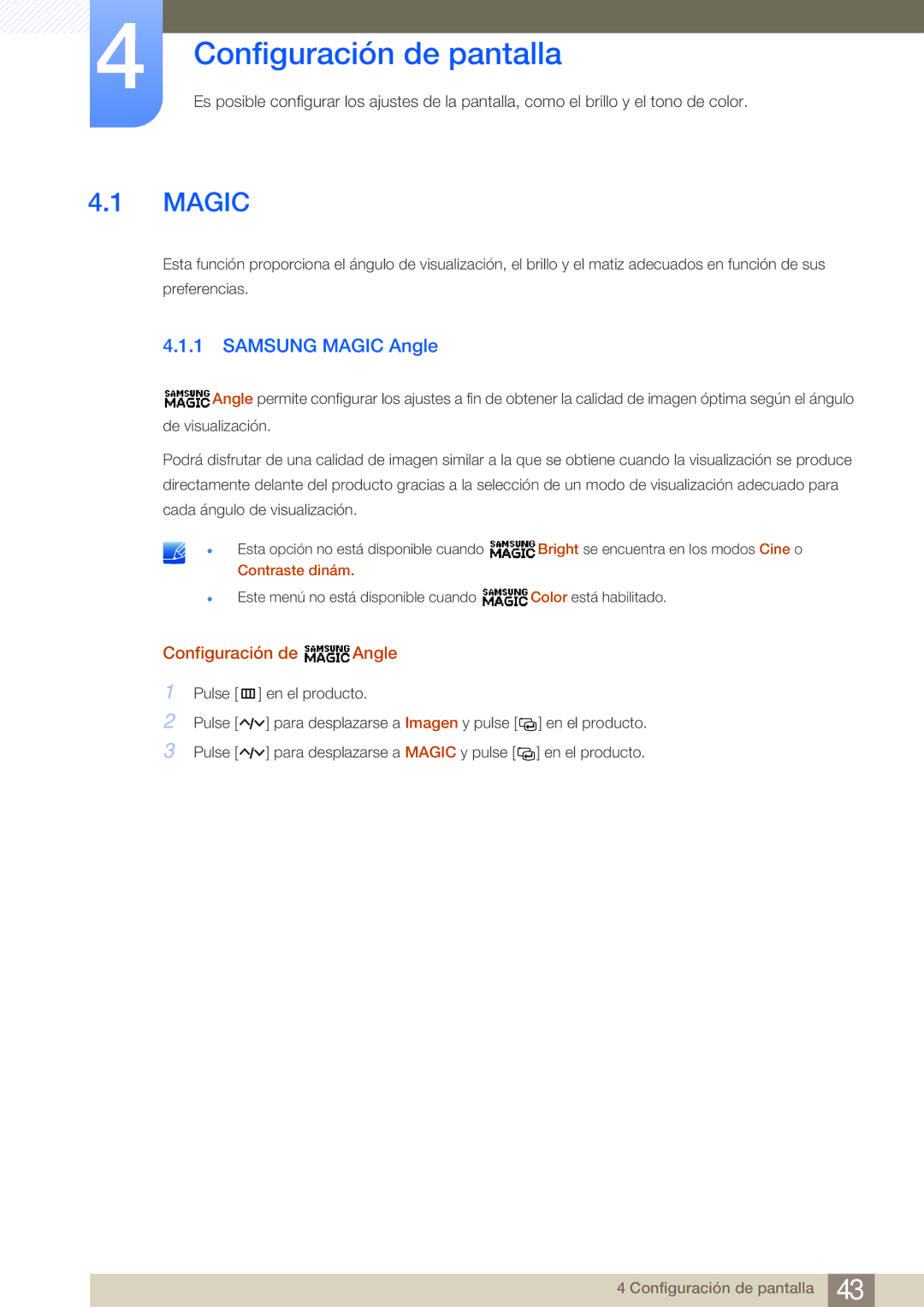Samsung LS27A950DSL/EN, LS27A950DS/EN manual Configuración de pantalla, Samsung Magic Angle, Configuración de Angle 