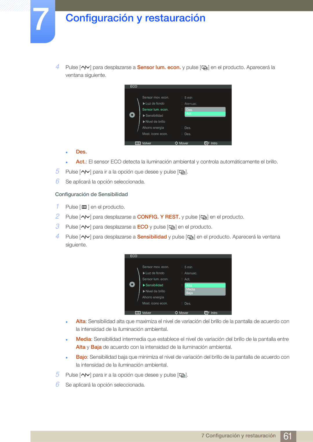 Samsung LS27A950DSL/EN, LS27A950DS/EN manual Configuración de Sensibilidad 