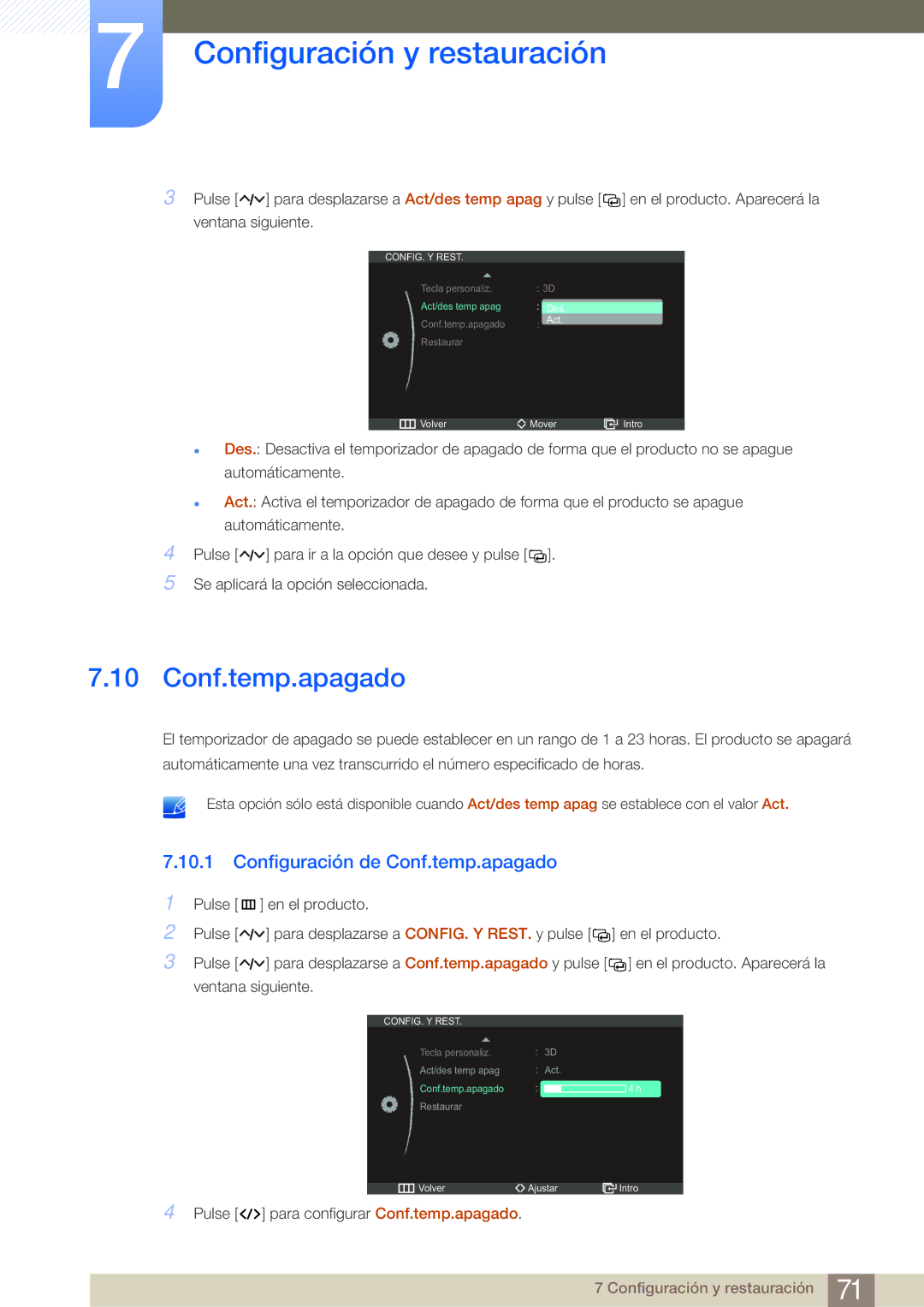 Samsung LS27A950DSL/EN, LS27A950DS/EN manual Configuración de Conf.temp.apagado 