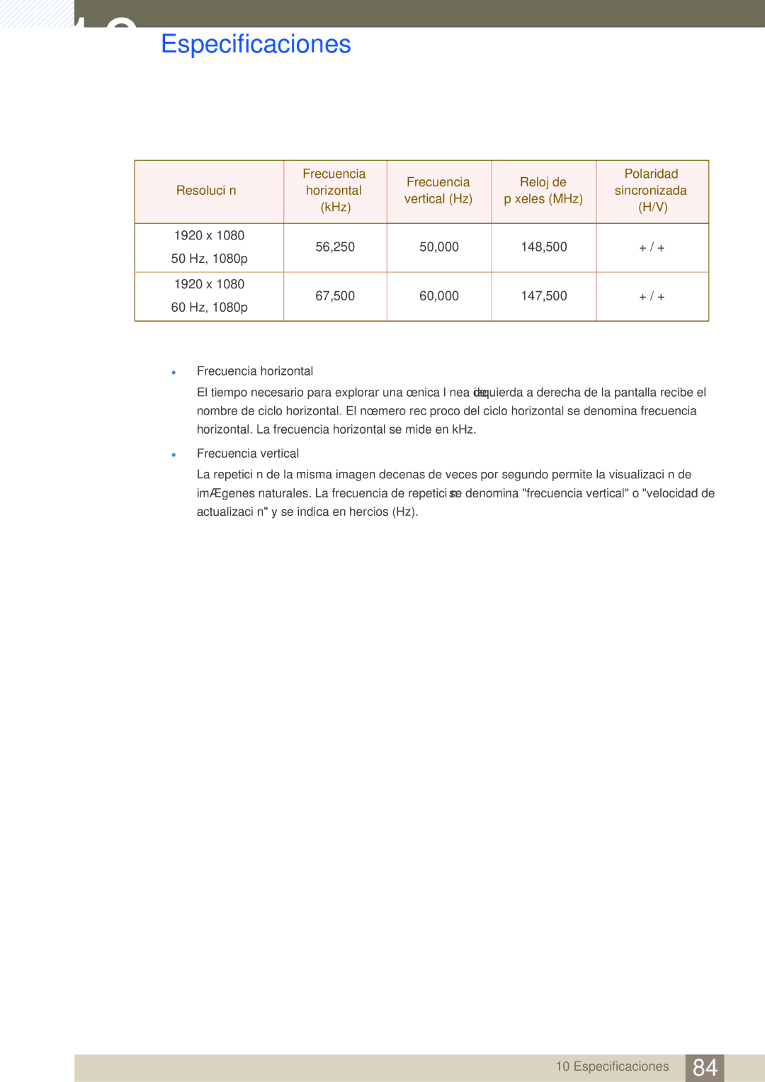 Samsung LS27A950DS/EN, LS27A950DSL/EN manual Especificaciones 