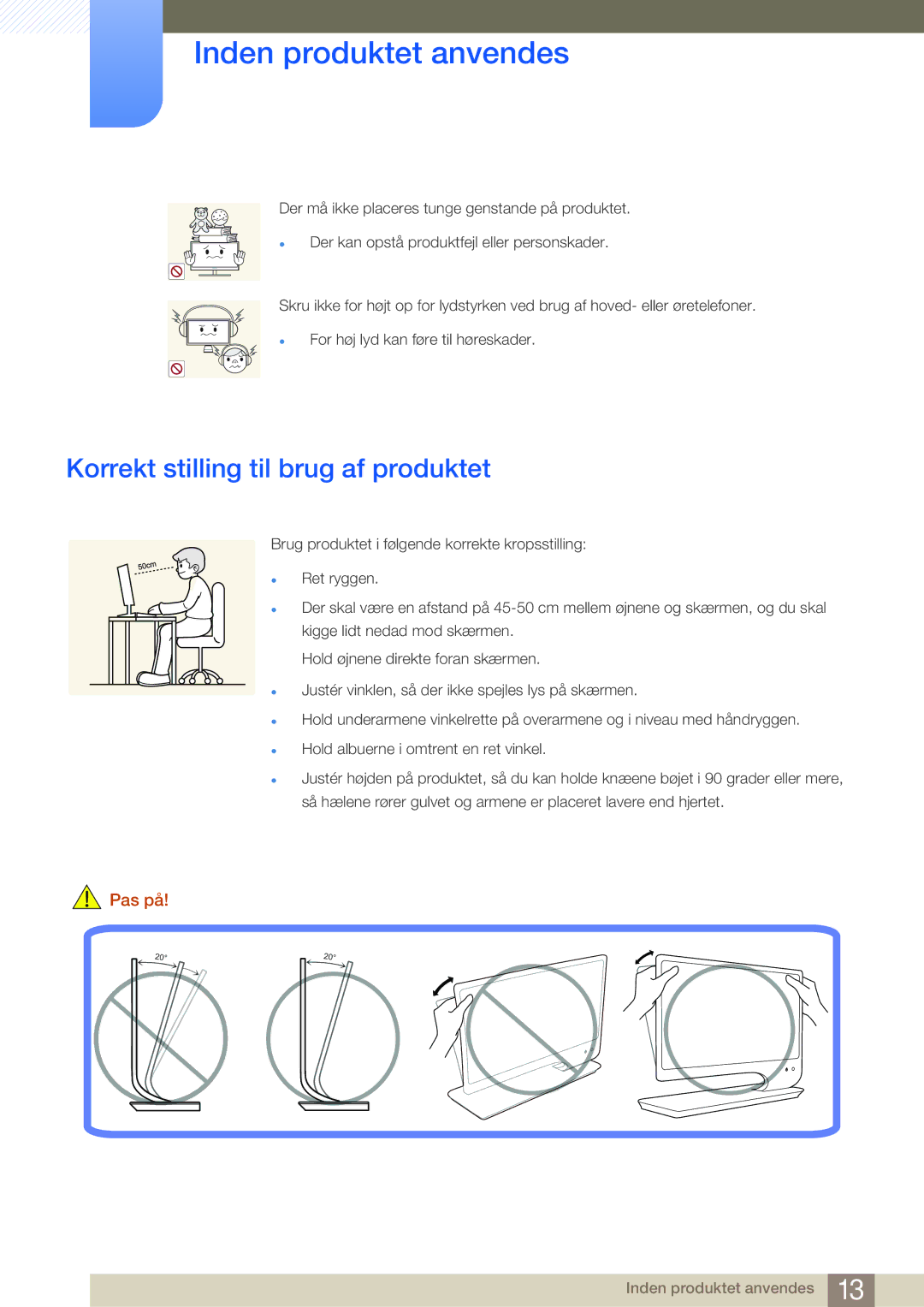 Samsung LS27A950DSL/EN, LS27A950DS/EN manual Korrekt stilling til brug af produktet 