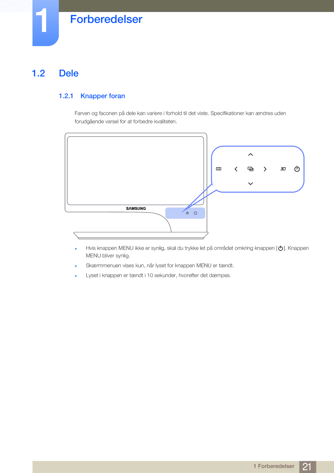 Samsung LS27A950DSL/EN, LS27A950DS/EN manual Dele, Knapper foran 