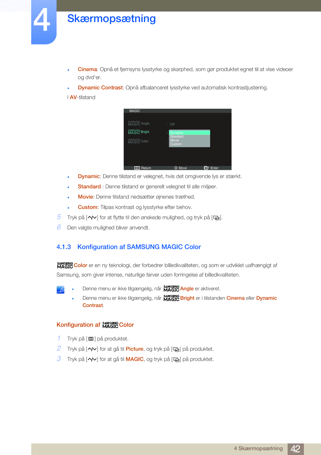 Samsung LS27A950DS/EN, LS27A950DSL/EN manual Konfiguration af Samsung Magic Color, Konfiguration af Color 