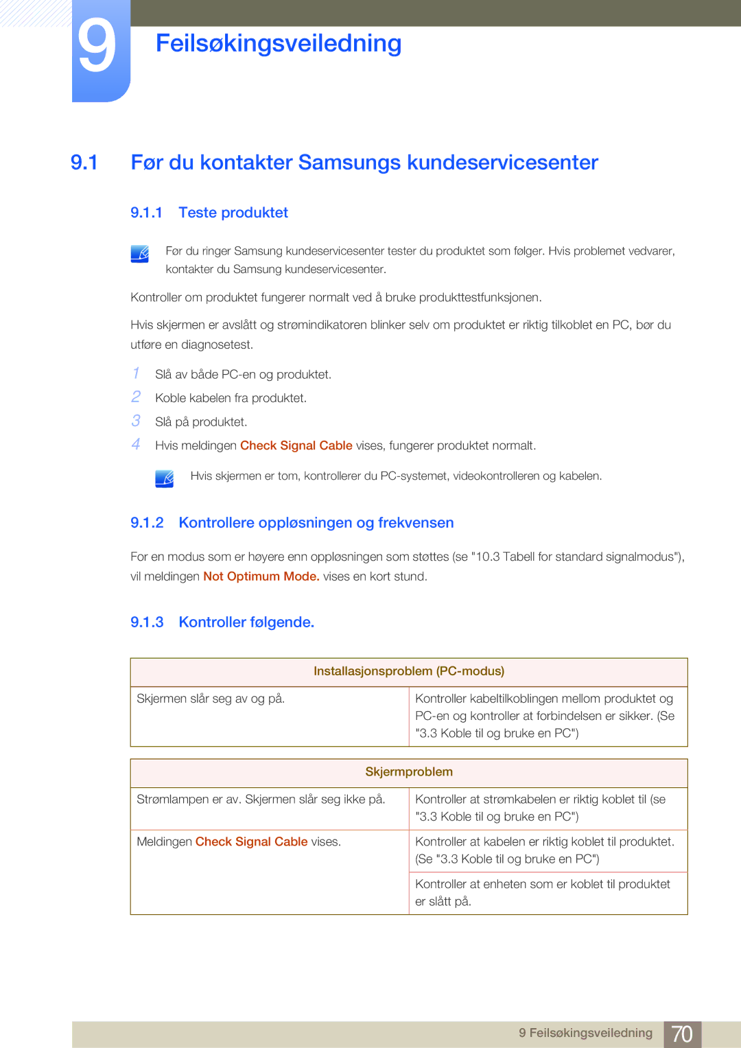 Samsung LS27A950DS/EN, LS27A950DSL/EN Feilsøkingsveiledning, Før du kontakter Samsungs kundeservicesenter, Teste produktet 