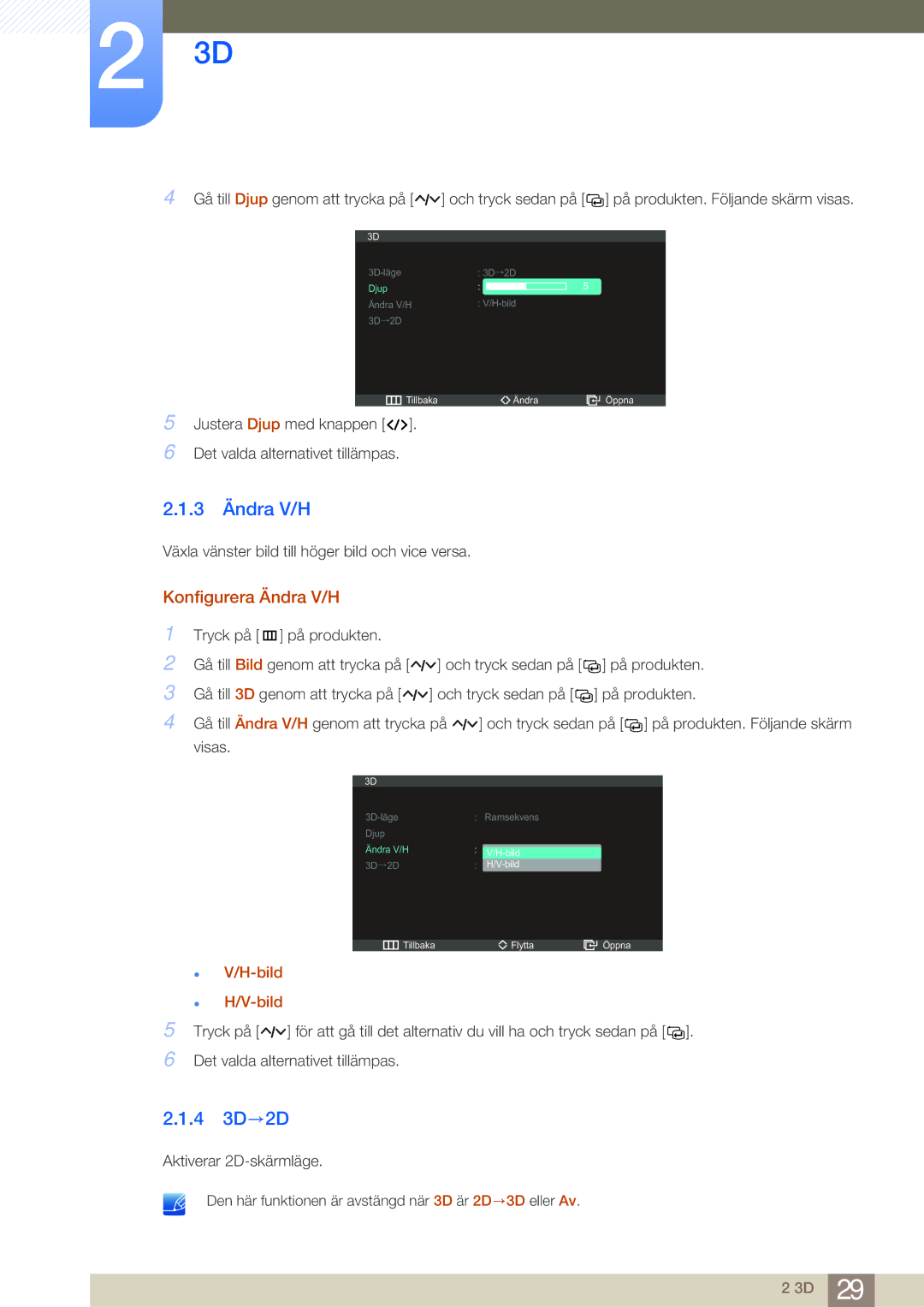 Samsung LS27A950DSL/EN, LS27A950DS/EN manual 3 Ändra V/H, 4 3D→2D, Konfigurera Ändra V/H 